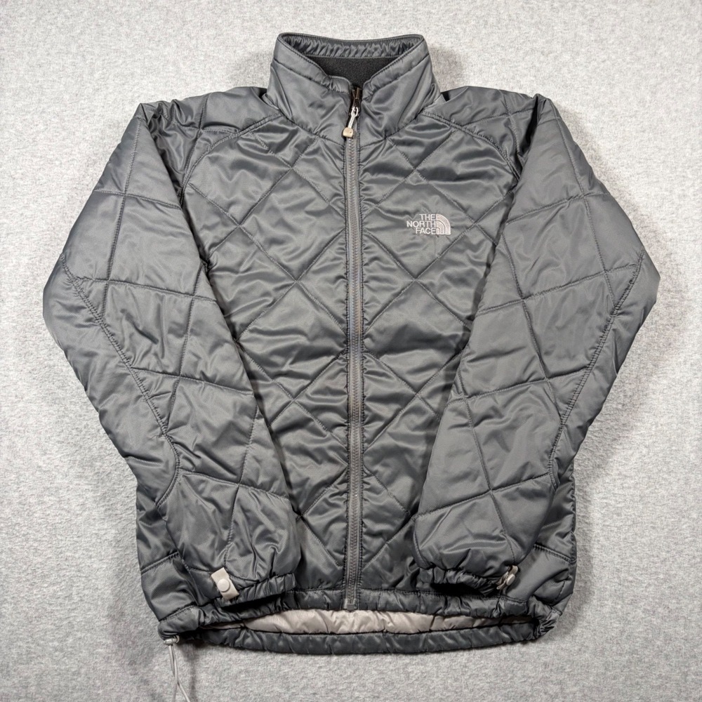 The North Face Quilted Insulated Jacket Womens Medium Gray Full Zip Mock Neck